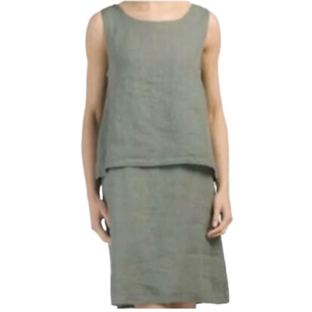 Lungo L’arno Italy Made Pop Over 2 in 1 Olive Green Sleeveless Linen Dress XS. - Picture 1 of 11